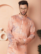 Peach Cotton Ombre Embroidered Kurta Pajama Set