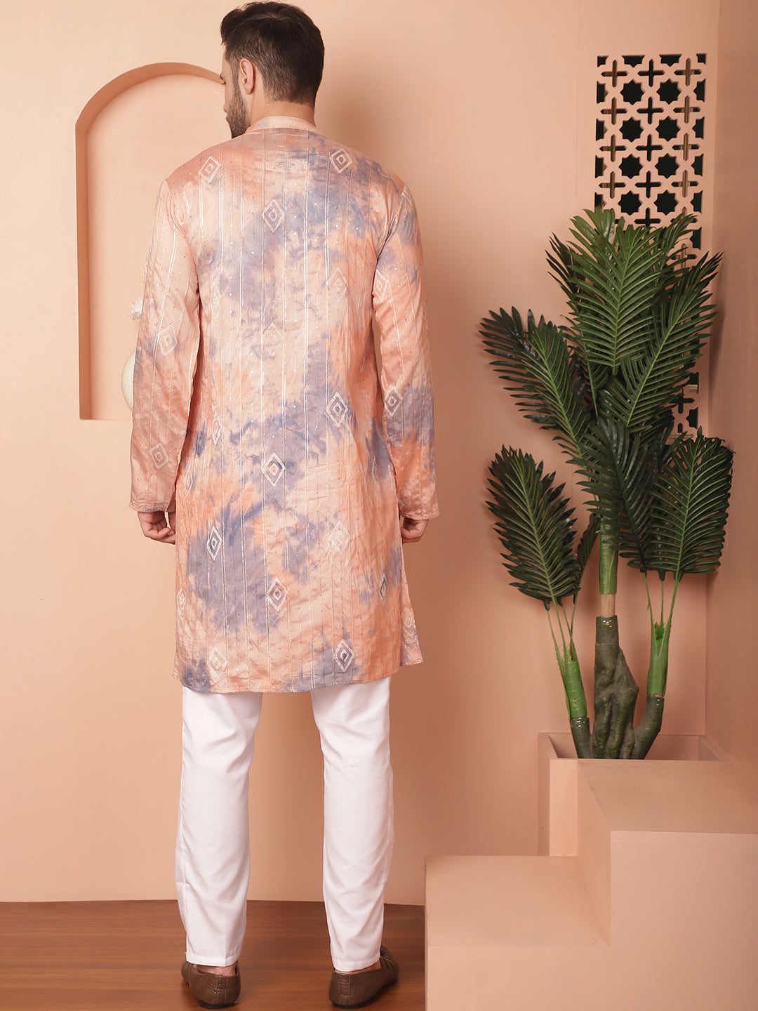 Peach Cotton Ombre Embroidered Kurta Pajama Set