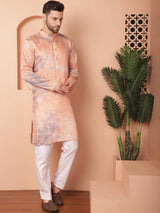 Peach Cotton Ombre Embroidered Kurta Pajama Set