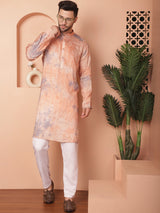 Peach Cotton Ombre Embroidered Kurta Pajama Set