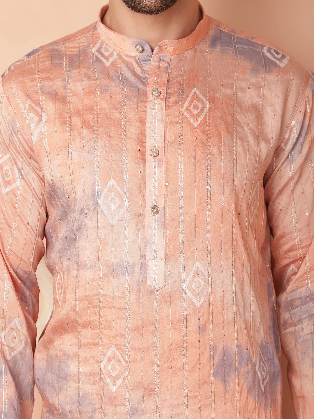 Peach Cotton Ombre Embroidered Kurta Pajama Set