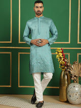 Blue Silk Mirror Sequin Embroidered Kurta Pajama Set