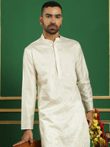 Off White Silk Sequin Embroidered Kurta Pajama Set