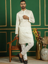 Off White Silk Sequin Embroidered Kurta Pajama Set