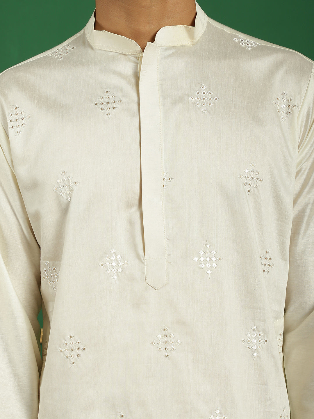 Off White Silk Sequin Embroidered Kurta Pajama Set