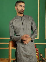 Gray Silk Sequin Embroidered Kurta Pajama Set