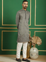 Gray Silk Sequin Embroidered Kurta Pajama Set