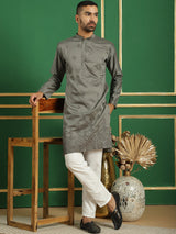 Gray Silk Sequin Embroidered Kurta Pajama Set