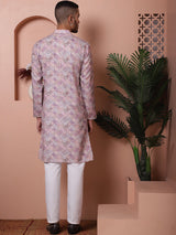 Purple Cotton Printed Embroidered Kurta Pajama Set