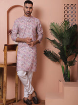 Purple Cotton Printed Embroidered Kurta Pajama Set