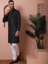 Black Viscose Mirror Sequin Embroidered Kurta Pajama Set