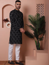 Black Viscose Mirror Sequin Embroidered Kurta Pajama Set