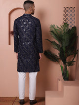 Navy Blue Viscose Mirror Sequin Embroidered Kurta Pajama Set