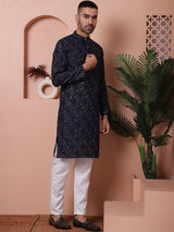 Navy Blue Viscose Mirror Sequin Embroidered Kurta Pajama Set