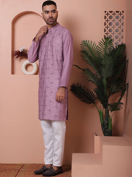 Lavender Viscose Sequin Embroidered Kurta Pajama Set