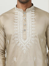 Beige Silk Embroidered Kurta Pajama Set