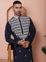 Navy Blue Silk Embroidered Kurta Pajama Set