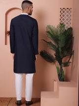 Navy Blue Silk Embroidered Kurta Pajama Set