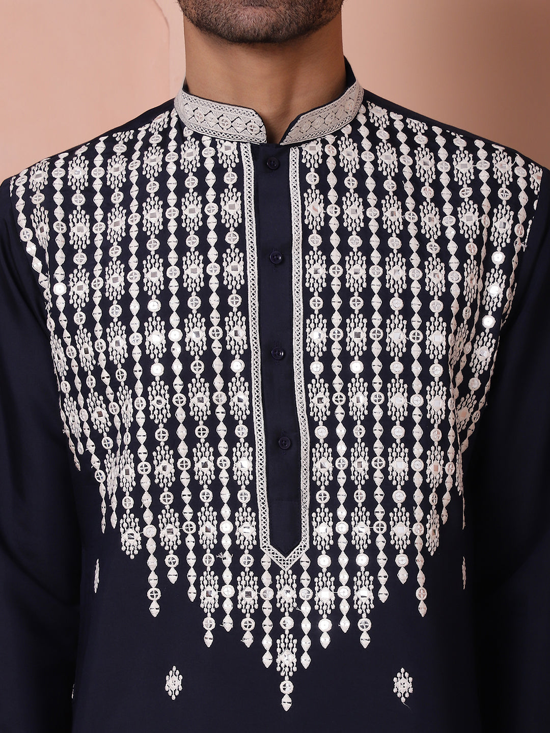 Navy Blue Silk Embroidered Kurta Pajama Set