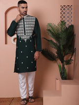 Olive Silk Embroidered Kurta Pajama Set