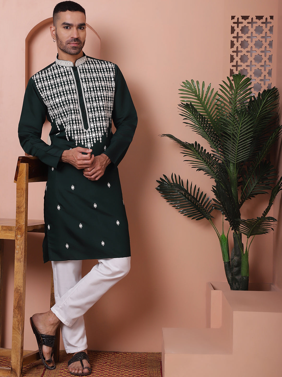 Olive Silk Embroidered Kurta Pajama Set