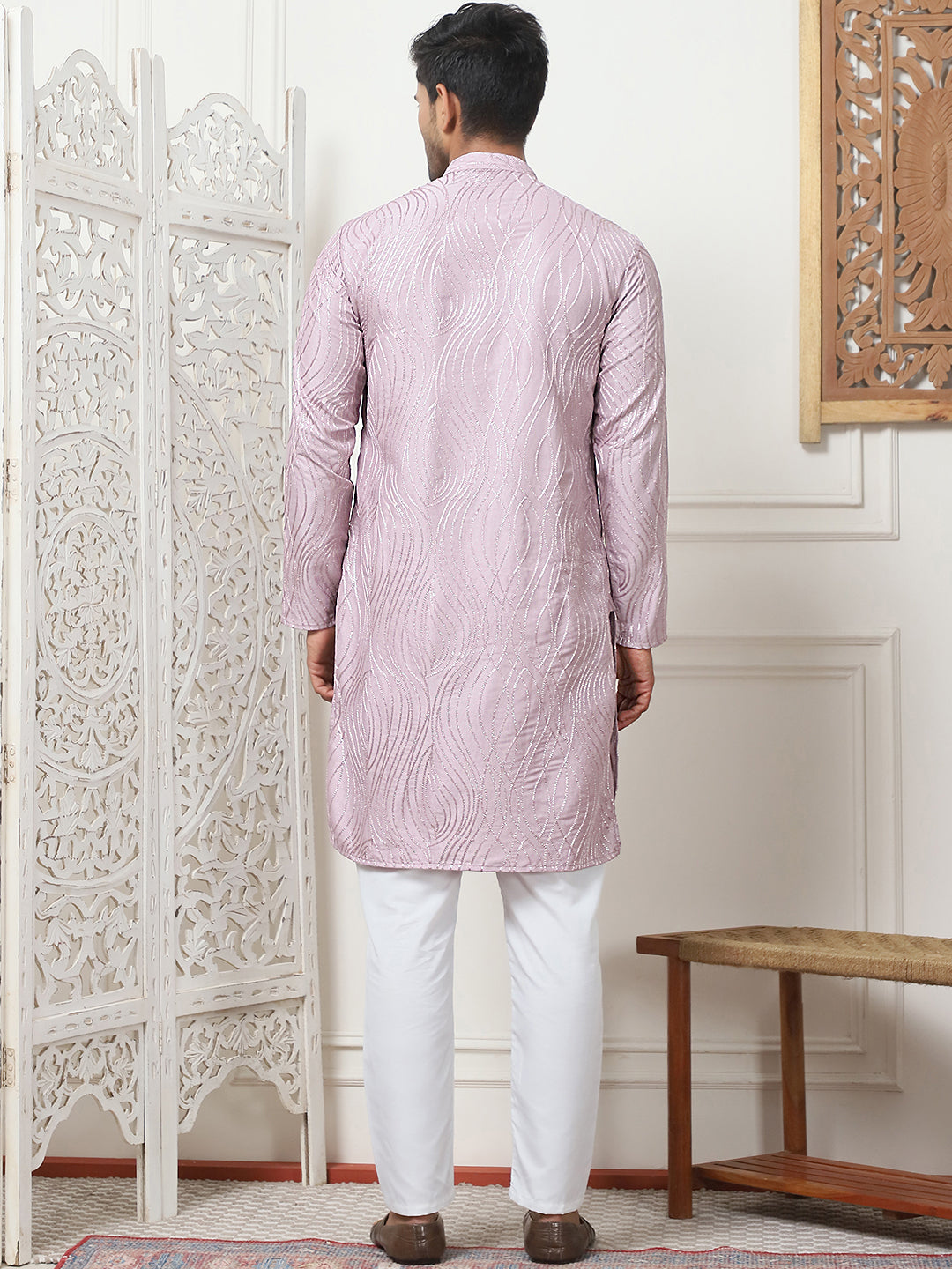 Lavender Cotton Woven Embroidered Kurta Pajama Set