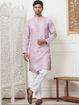 Lavender Cotton Woven Embroidered Kurta Pajama Set