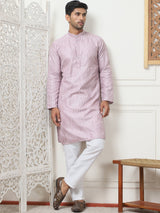 Lavender Cotton Woven Embroidered Kurta Pajama Set