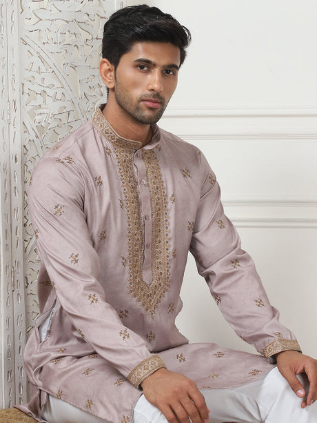 Lavender Cotton Embroidered Kurta Pajama Set