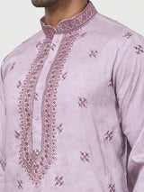 Lavender Cotton Embroidered Kurta Pajama Set