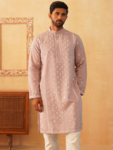 Peach Cotton Embroidered Kurta Pajama Set