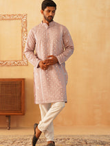 Peach Cotton Embroidered Kurta Pajama Set