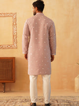 Peach Cotton Embroidered Kurta Pajama Set