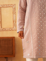 Peach Cotton Embroidered Kurta Pajama Set