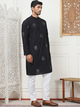 Black Viscose Mirror Sequin Embroidered Kurta Pajama Set