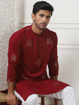 Red Viscose Mirror Sequin Embroidered Kurta Pajama Set