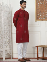 Red Viscose Mirror Sequin Embroidered Kurta Pajama Set