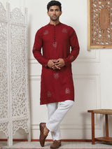 Red Viscose Mirror Sequin Embroidered Kurta Pajama Set