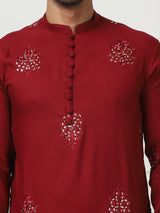 Red Viscose Mirror Sequin Embroidered Kurta Pajama Set