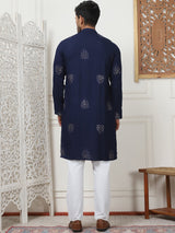 Navy Blue Viscose Mirror Sequin Embroidered Kurta Pajama Set