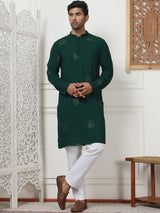 Green Viscose Mirror Sequin Embroidered Kurta Pajama Set