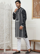 Black Silk Embroidered Kurta Pajama Set