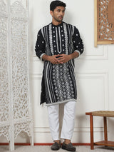 Black Silk Embroidered Kurta Pajama Set