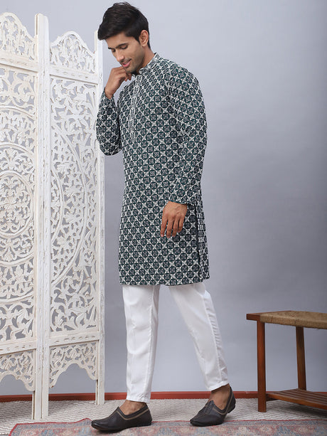 Olive Viscose Embroidered Kurta Pajama Set