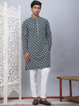 Olive Viscose Embroidered Kurta Pajama Set