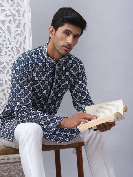 Teal Viscose Embroidered Kurta Pajama Set