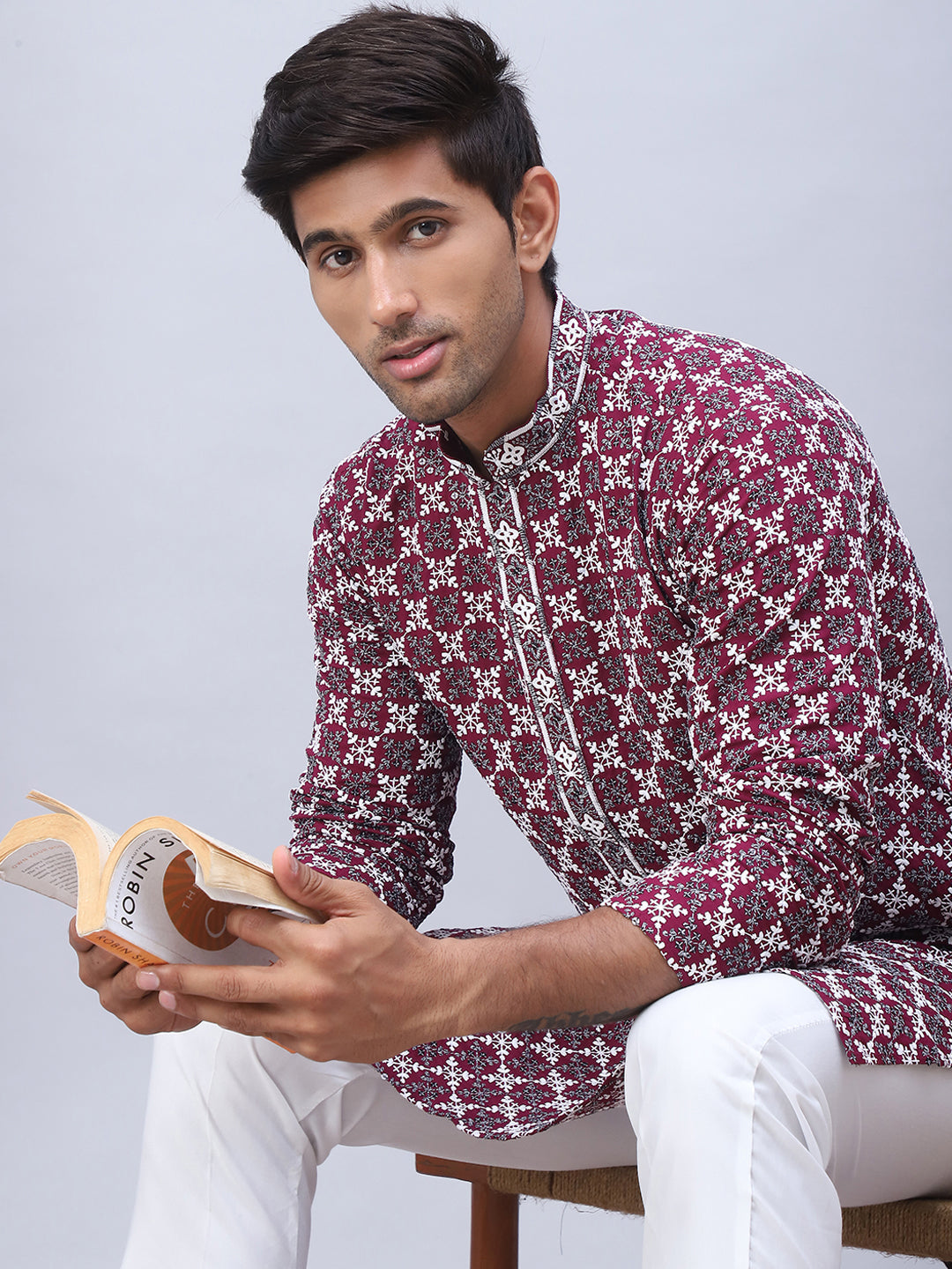 Purple Viscose Embroidered Kurta Pajama Set