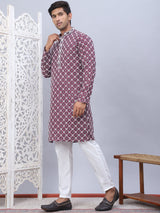 Purple Viscose Embroidered Kurta Pajama Set