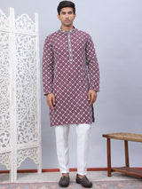 Purple Viscose Embroidered Kurta Pajama Set