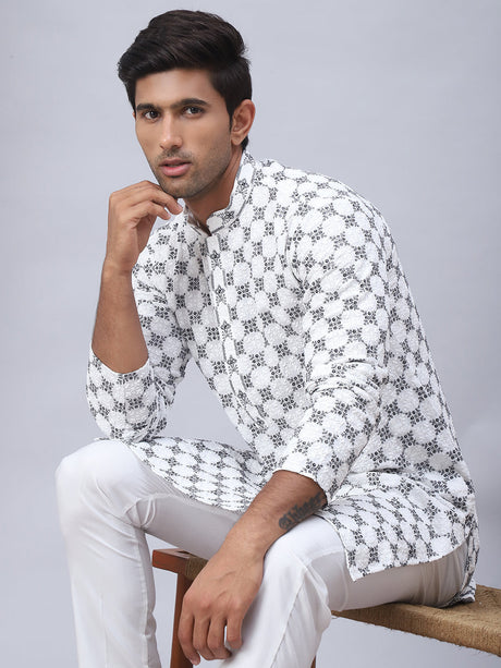 White Viscose Embroidered Kurta Pajama Set